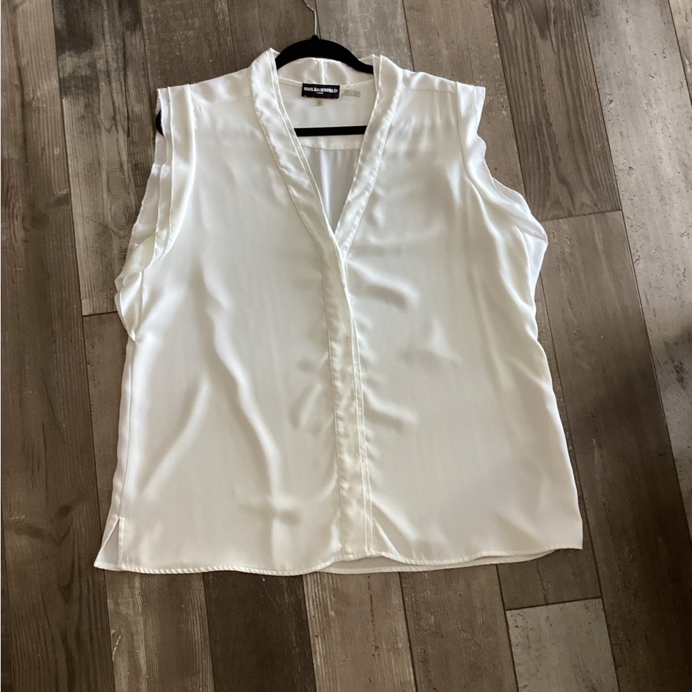 Karl Largerfeld white, v neck blouse XL